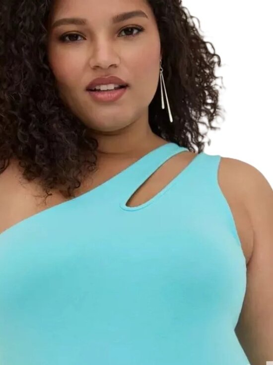 torrid Tops - Torrid Tank Top 00 M/L 10 Blue Green Sleeveless Cutout One Shoulder Stretch